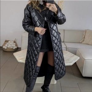 ZARA Longline Quilted Faux Leather Jacket NWOT